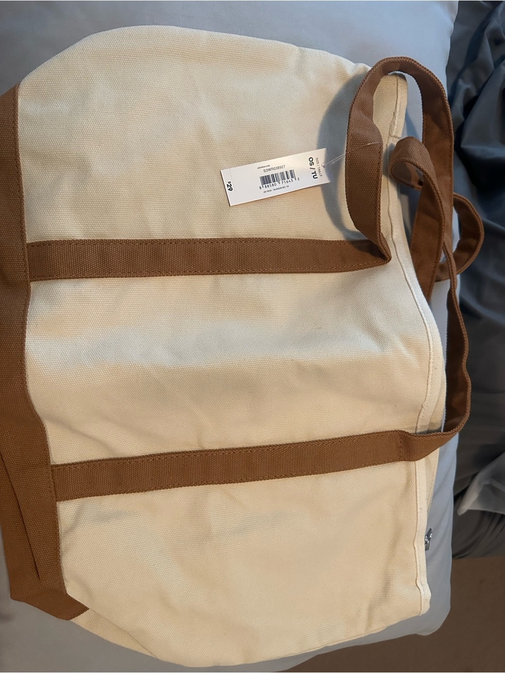 Joe Fresh Cream Canvas Tote with Brown Trim